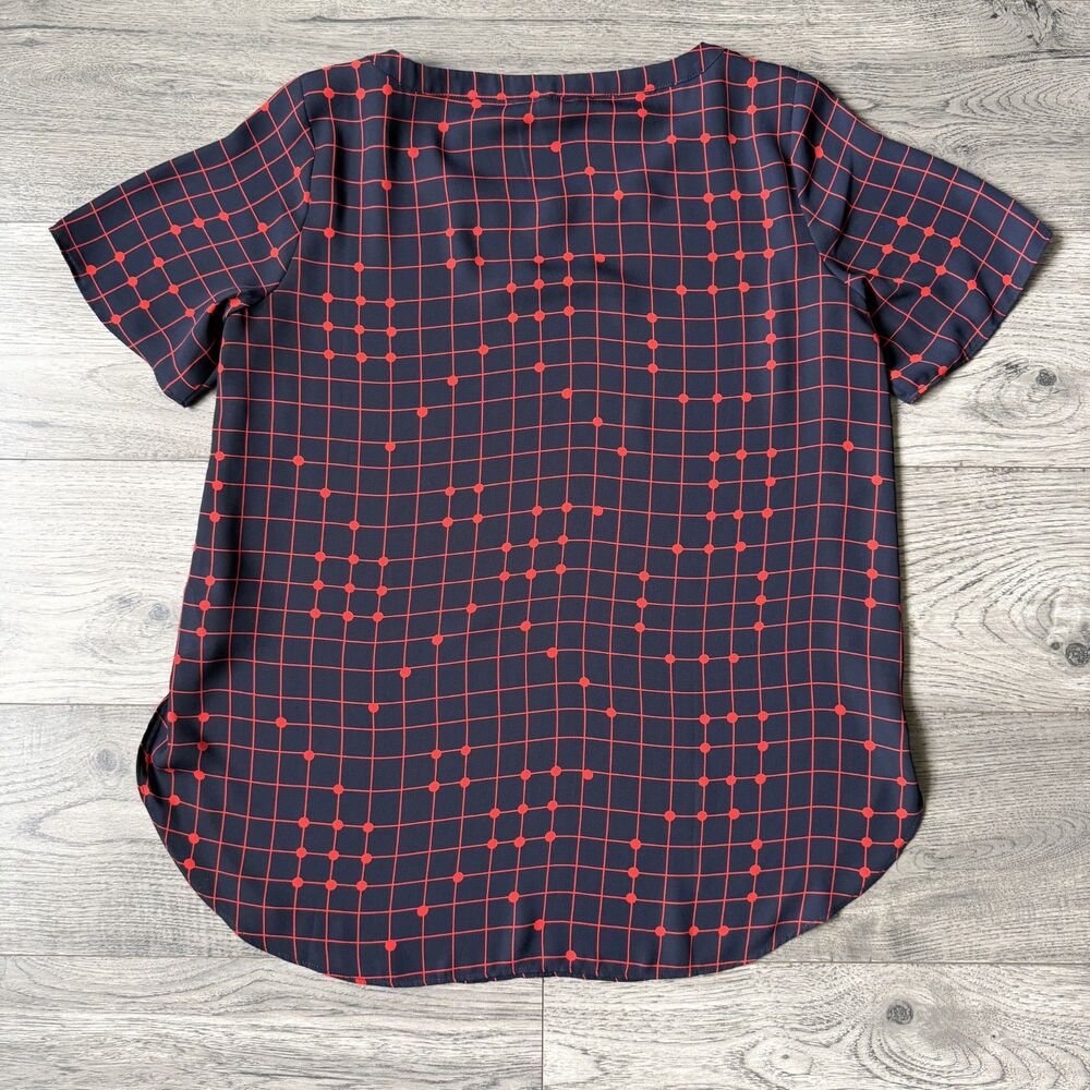 Banana Republic Navy & Red Geometric Grid Blouse - Size Medium - Picture 6 of 6